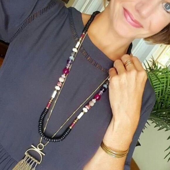 Stella & Dot Genevieve Tassel Necklace Beaded Layered Multi-Strand Tribal office - Picture 5 of 9